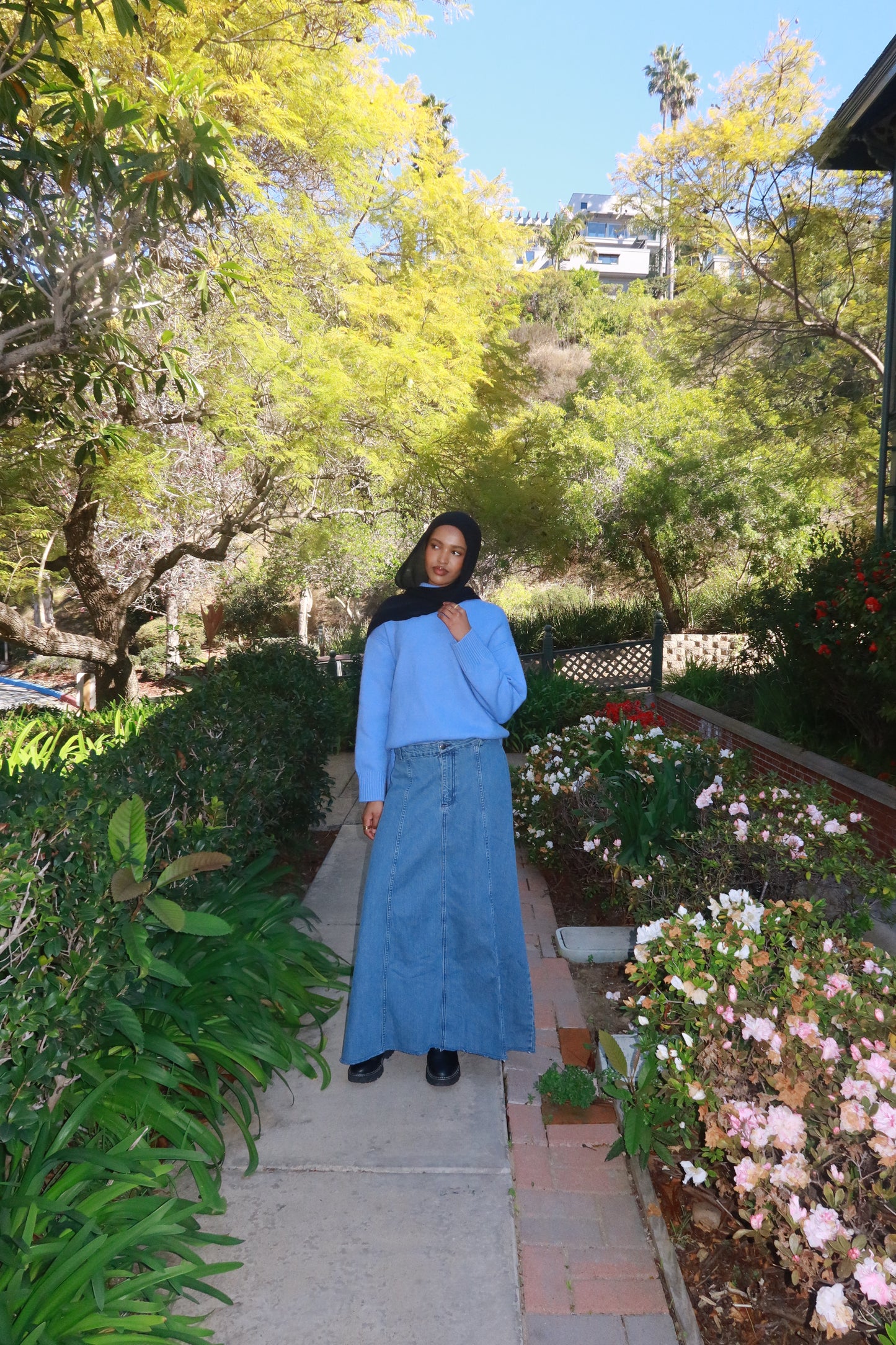 Serenus Bleu Maxi Denim Skirt