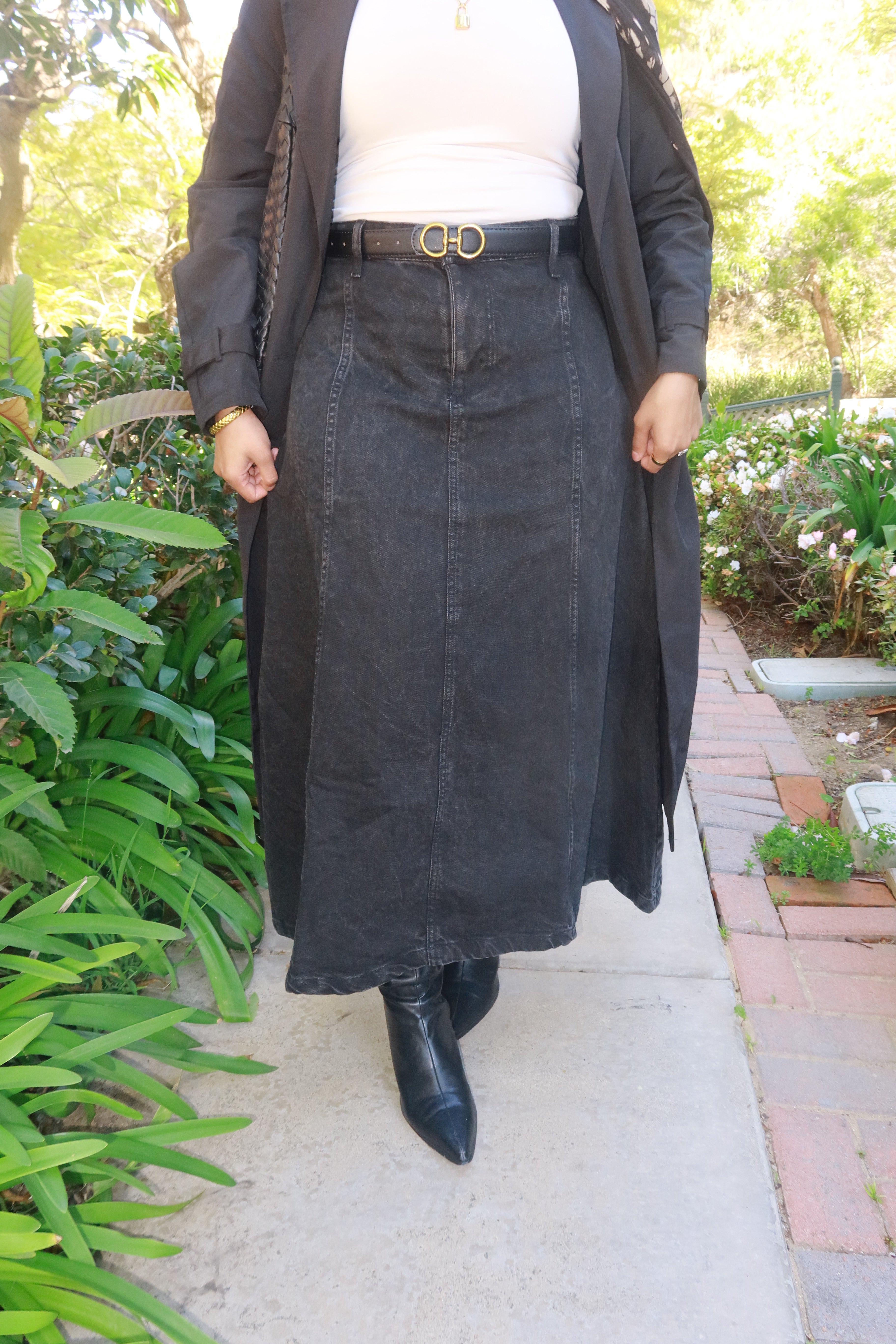 70’s Noire Maxi Denim Skirt