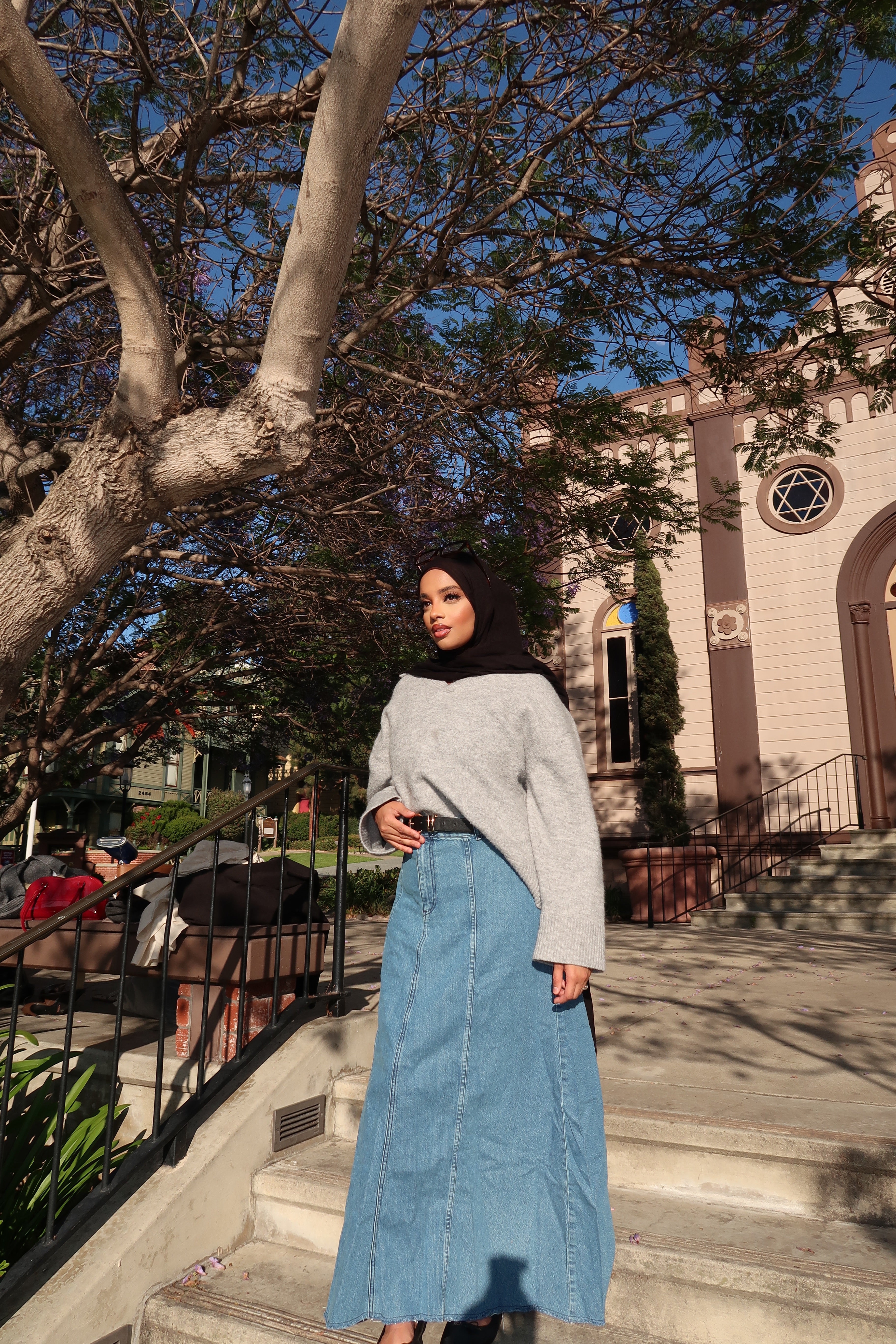 Serenus Bleu Maxi Denim Skirt
